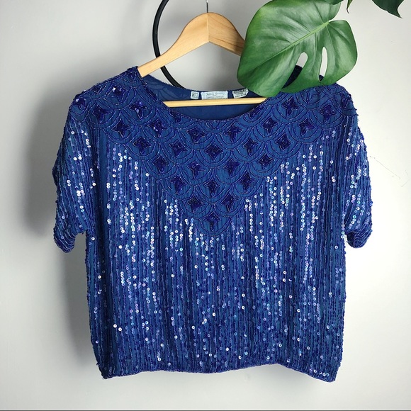 Vintage silk crepe beaded crop. - Picture 1 of 6